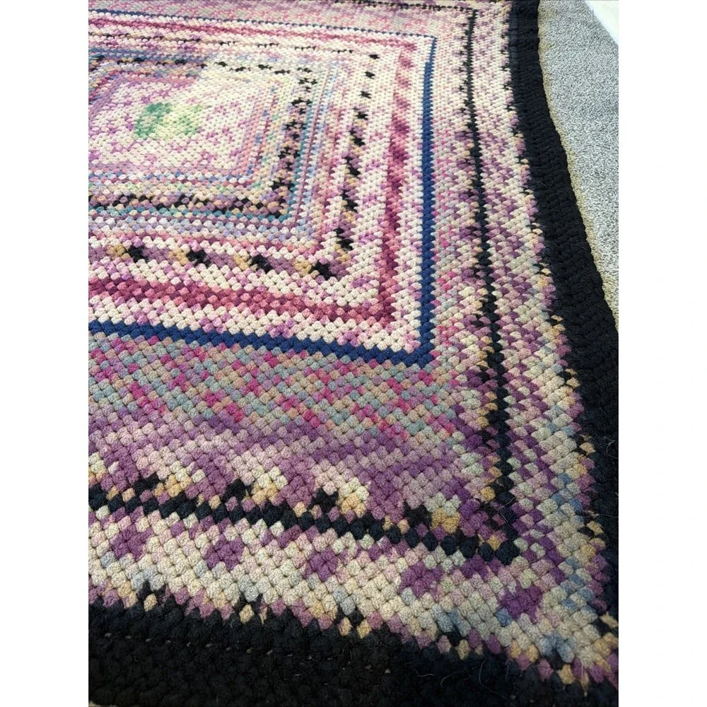 Handmade Crochet Afgan Throw Blanket 66x 56 Colorful Granny Square Heavyweight